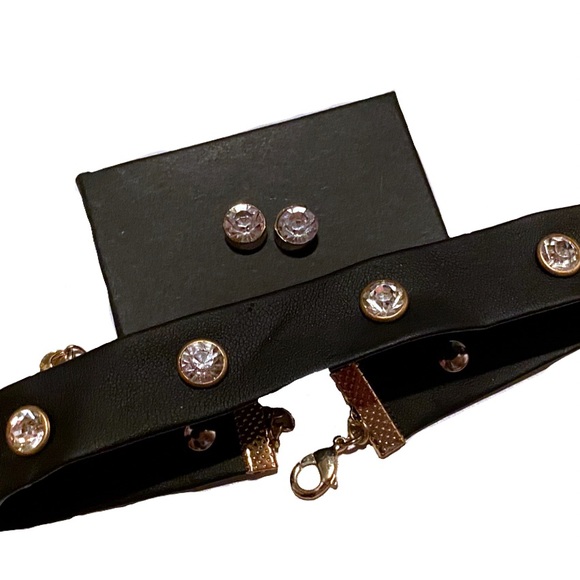 Black Crystal Studs Choker & Earrings NWT - Picture 7 of 8